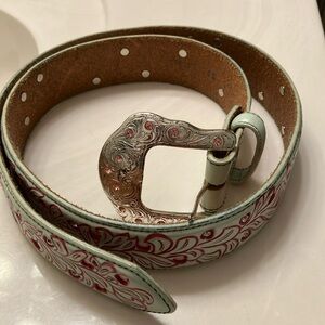 Tony Lama Rhinestone and Punk Heart Leather Belt with Silver Buckle